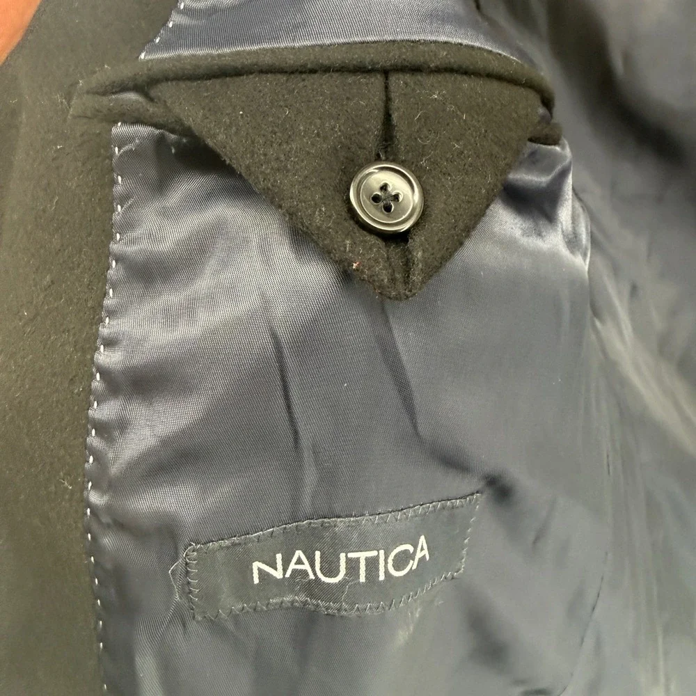 Nautica Mens 40R Black Wool Silk Cashmere Blend Two Button Blazer Sport Coat